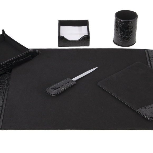 6 Pcs Crocodile Black Leather Desk Set - Picture 1 of 2